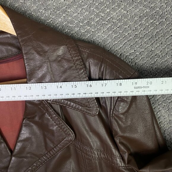 Vintage 70s Sears Leather Jacket Men's 44 Brown Fight Club Overcoat Top Coat - Picture 10 of 14